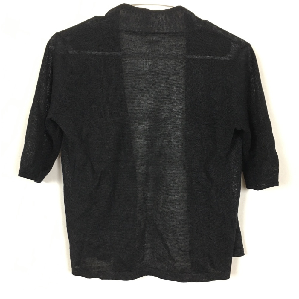 Eileen Fisher Black Linen Short Sleeve Cardigan - Picture 4 of 6